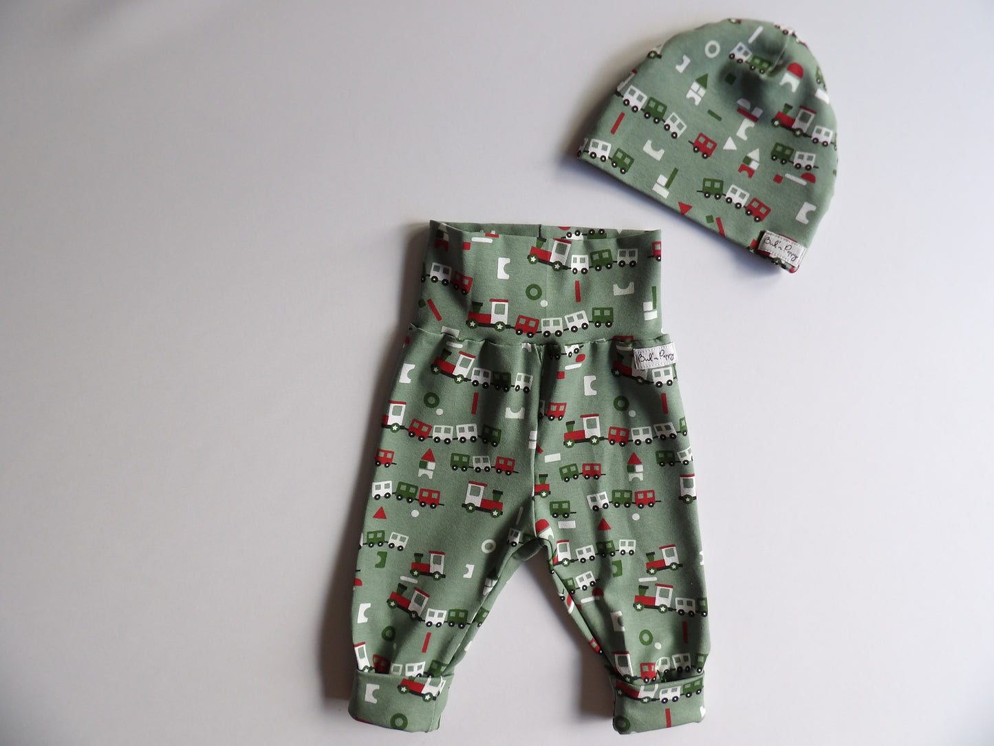 Storlek 56, Train Time - Handgjort babyset, OEKO-TEX®-certifierade tyger