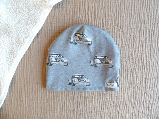 Fodrad barnmössa i merinoull, Grey Cars, storlek 48/50 & 50/52 - Bud´s Wardrobe