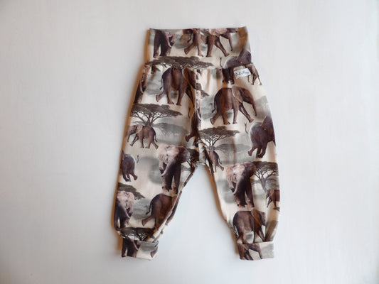 Grow-with-me pants Elephant Walk - size 74 & 80 (approx. 6-9 months & 9-12 months)