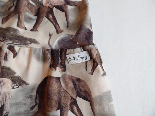Grow-with-me pants Elephant Walk - size 74 & 80 (approx. 6-9 months & 9-12 months)