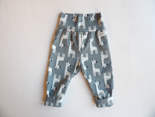 Grow-with-me pants Cute Giraffe Grey - size 62 & 68 (approx. 2-4 & 4-6 months)