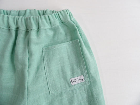 Elastic pants in Muslin Summer Mint - size 86
