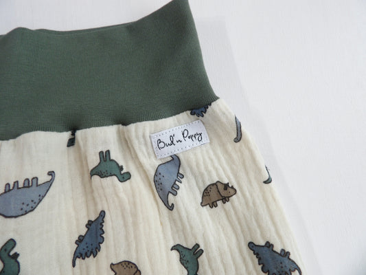 Grow-with-me pants in Muslin Forest Dinos - size 80