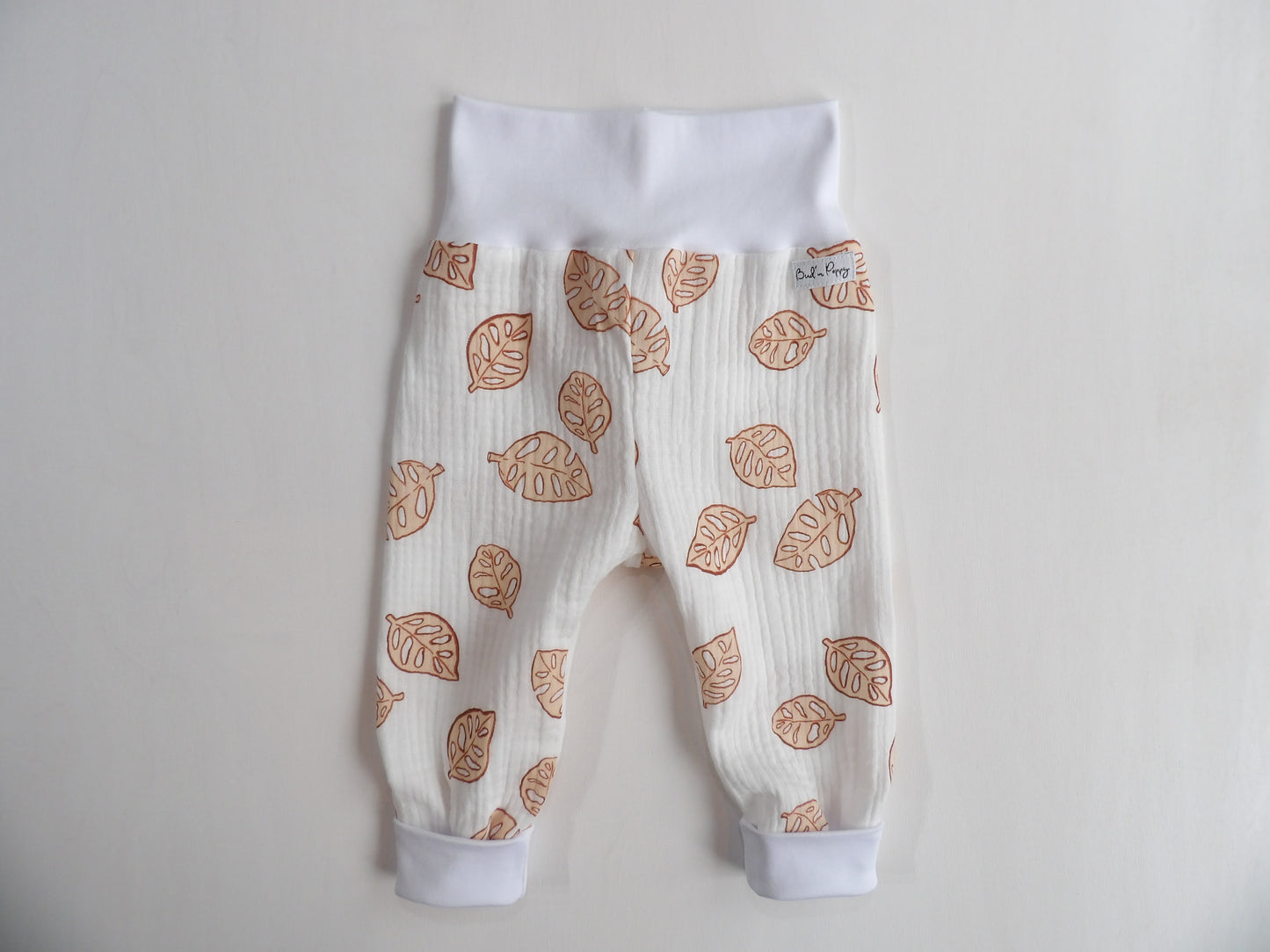 Grow-with-me pants in Muslin Terracotta Leaves - size 68