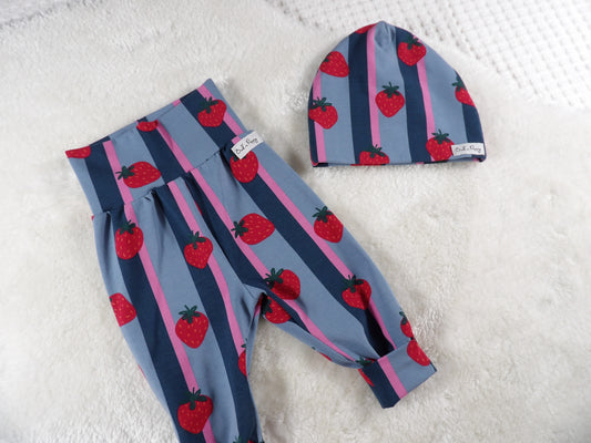 Newborn Set – Berry Stripe | Växa-byxa & mössa